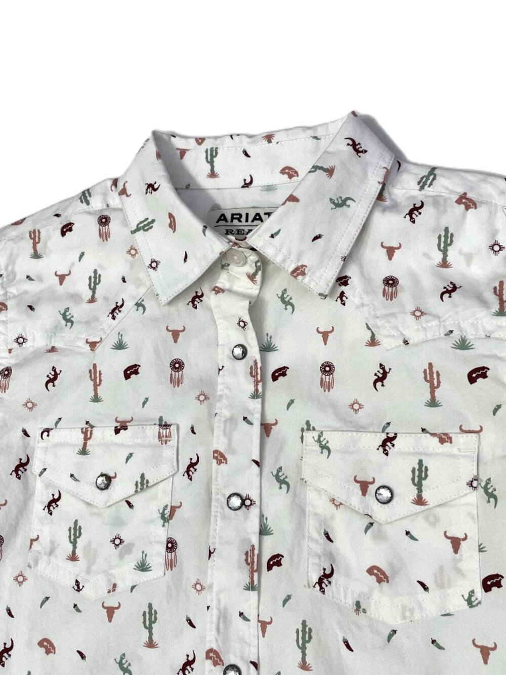 Ariat Pearl Snap Shirt Girls L/12 Long Sleeve Western Southwest Santa Fe Print